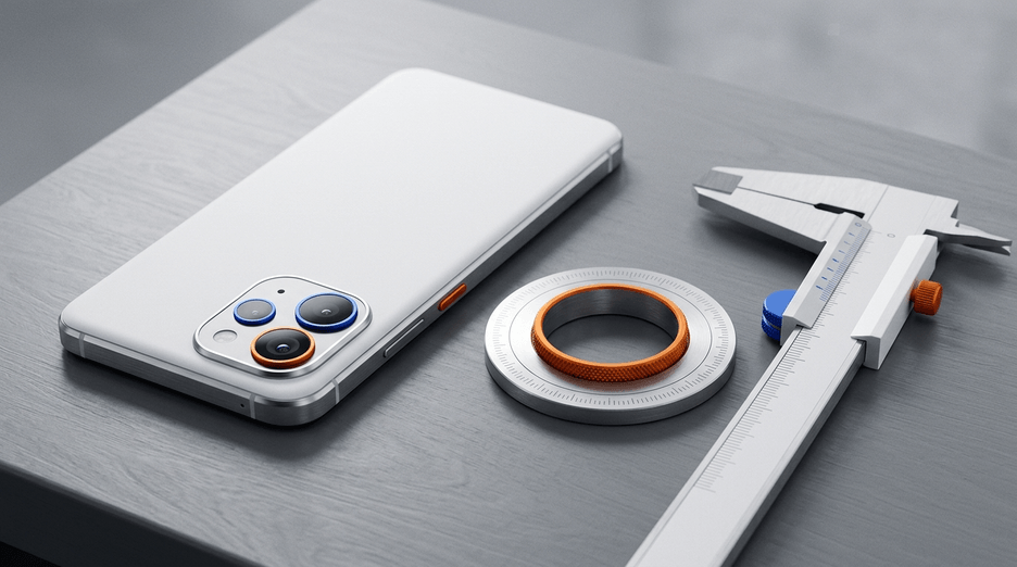 Generated 3D render in the Pocket Casino Lab brand style: a phone rig on a lab bench with a blank screen, the illustration for this casino app permissions guide; no real product, operator screen or person.